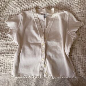 Brandy Melville Cream Short-Sleeve Button-Front Top